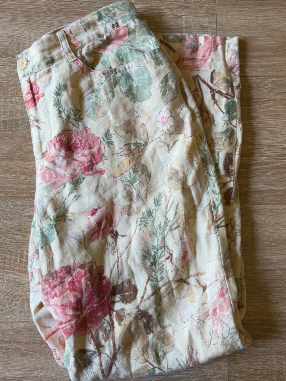 Ralph Lauren Girls' Floral Linen Pants - Cream, Pink & Green